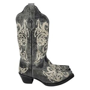 Corral Gray White Inlay Leather Pointed Toe Western Cowboy Boots Country 6.5 M